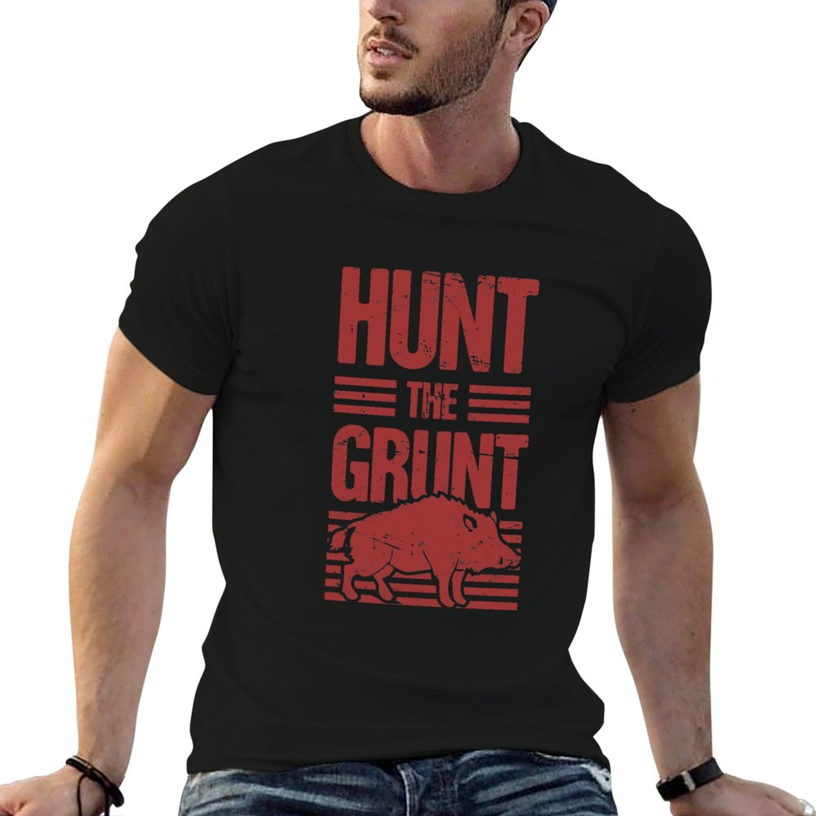 Wildman Hunting & Outdoor Photos - Wildschweinjagd - Grunt T-Shirt Lässiges Streetwear-Kurzarmshirt