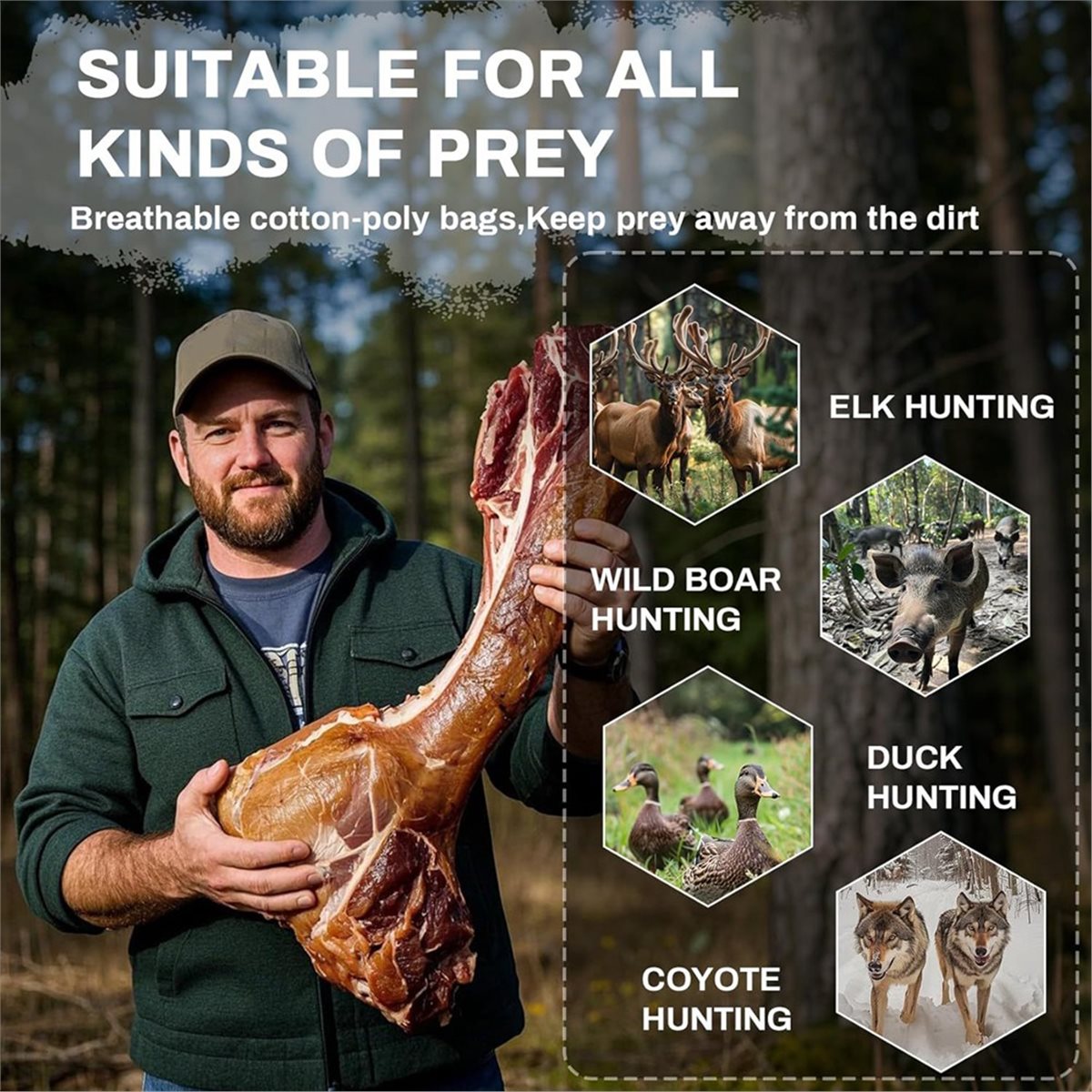 Game Bag Meat Hunting - Spieltaschen, Jagd-Fleischtaschen, 5er-Pack gerollte, robuste Vierteltaschen,