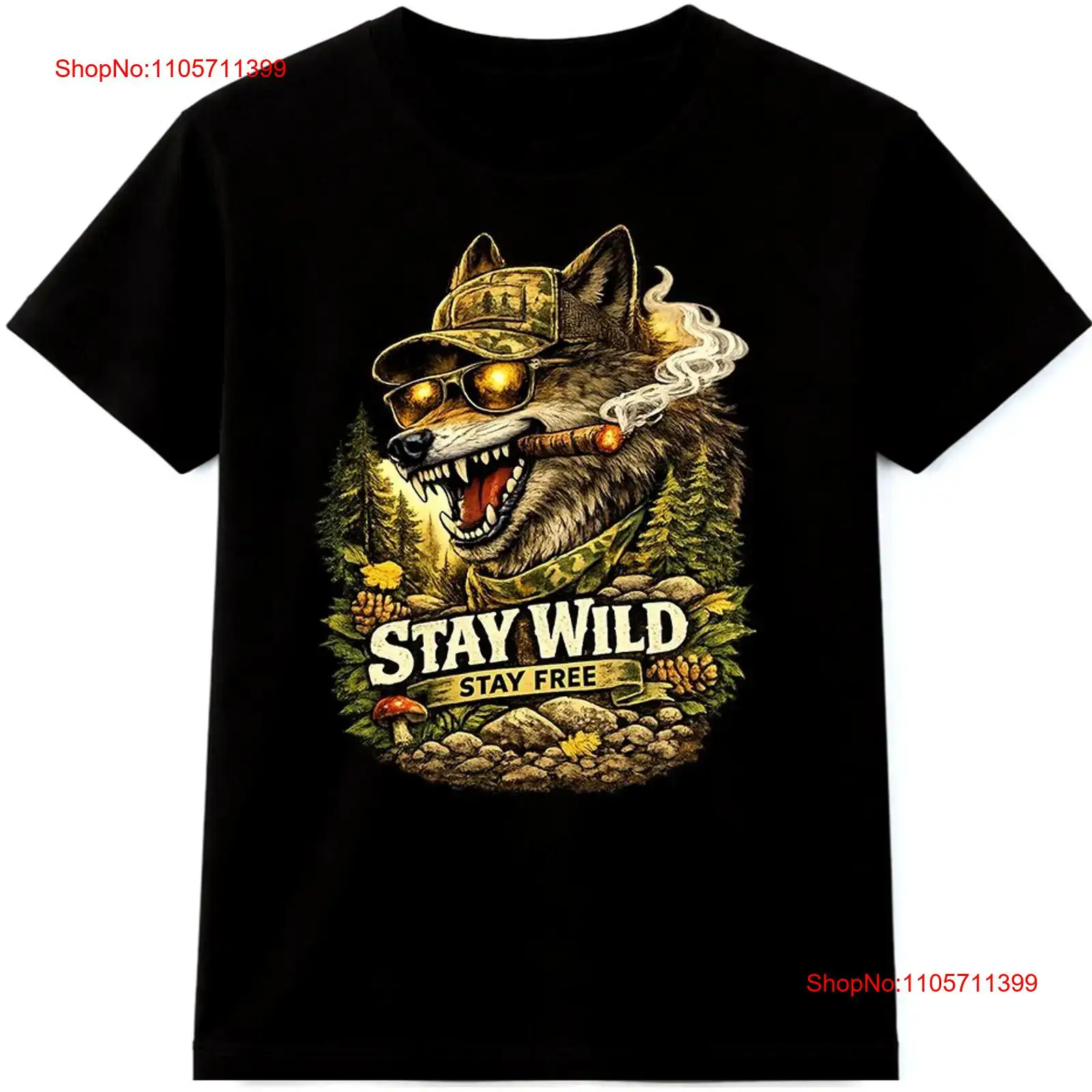 Wildman Hunting & Outdoor Photos - Wolf-T-Shirt „Stay Wild Free“ für Outdoor,