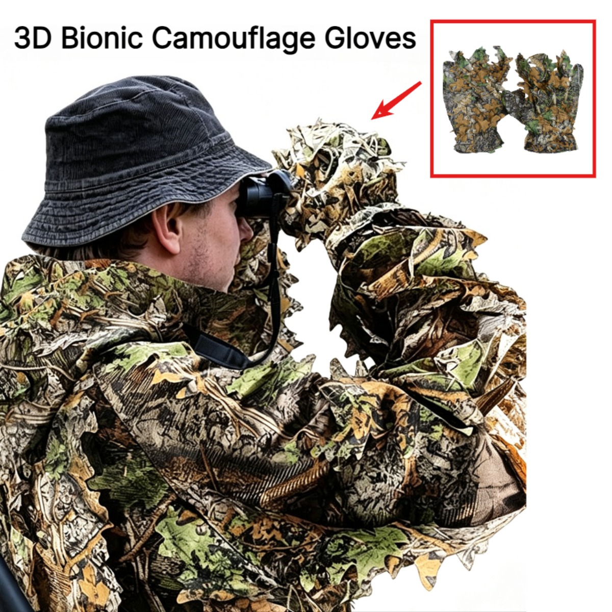 Outdoor Hunting Photography - 3D-Tarnblatt-Jagdhandschuhe, bequeme, rutschfeste Blatt-Handschuhe für Jagd,